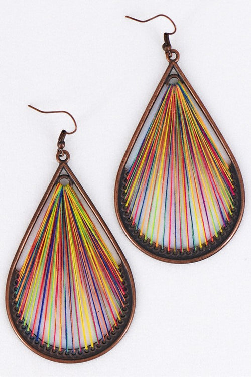 Boho Multicolored Threaded Teardrop Earrings