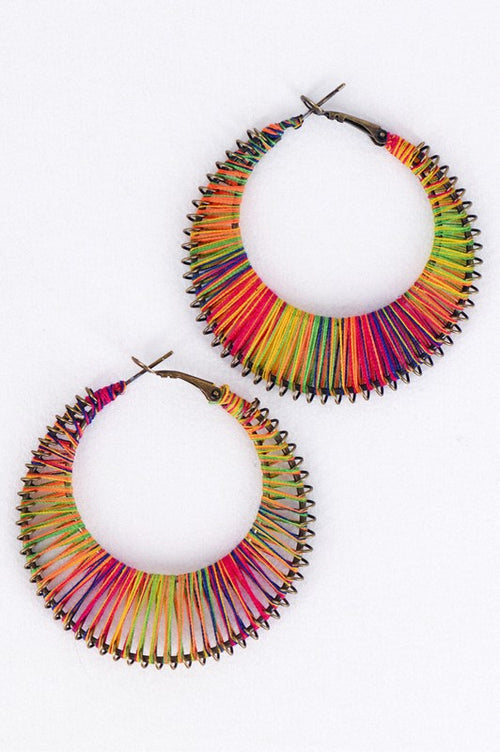 Boho Multicolored Threaded Hoop Earrings